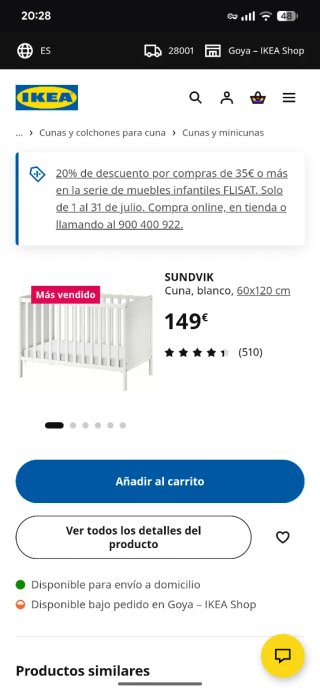 Cuna bebé Ikea + colchón viscoelástico
