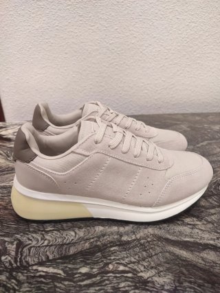 Zapatilla Mango Piel / Serraje Beige, T-40, Nuevas