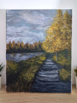 Cuadro Óleo 24x30 Paisaje Otoñal