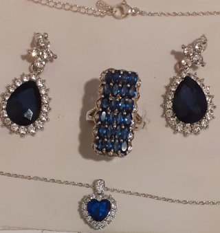 Conjunto Plata 925 Anillo,collar y Pendientes zafi