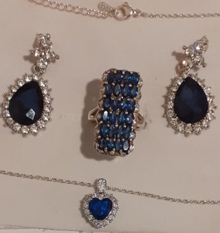 Conjunto Plata 925 Anillo,collar y Pendientes zafi