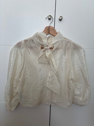 Blusa Zara Satinada Manga Abullonada M