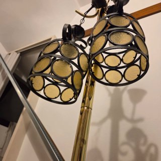 Coppia Lampadari Vintage in Ferro Battuto e Vetro