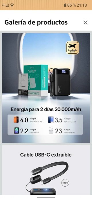 Power Bank INIU 20000mAh 22.5W Nero con ricarica rapida