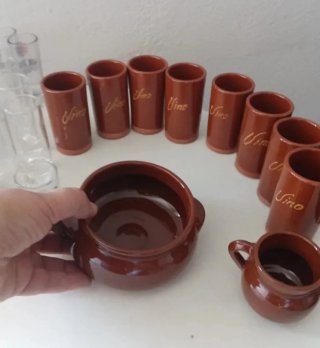 Juego 16 piezas barro + 11 vasos chupito