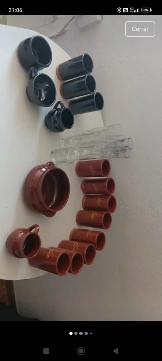 Juego 16 piezas barro + 11 vasos chupito