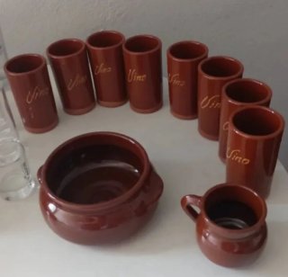 Juego 16 piezas barro + 11 vasos chupito
