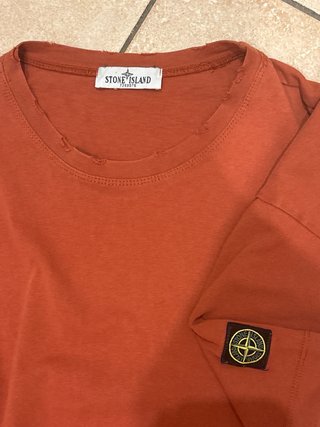 T-Shirt Stone Island Arancione effetto Vissuto