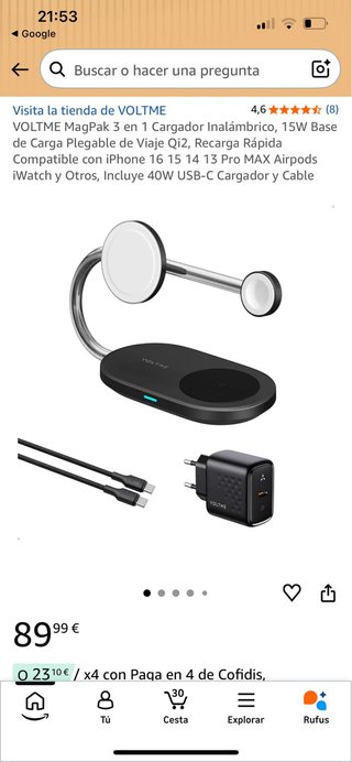 VOLTME MagPak 3 in 1 Caricabatterie Wireless 15W