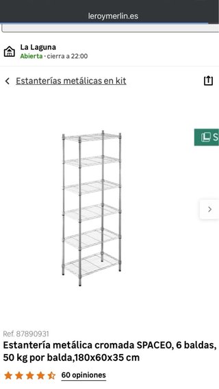 Estantería metálica cromada SPACEO 6 baldas