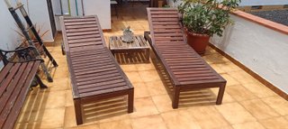 Conjunto jardín madera: 2 tumbonas y mesa