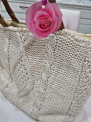 Borsa mare con cartellino beige e marrone