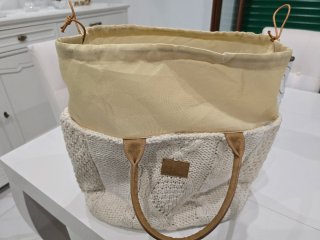 Borsa mare con cartellino beige e marrone