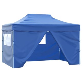 Gazebo Professionale Blu Pieghevole con 4 Pareti Acciaio