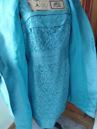 Traje ceremonia madrina azul verdoso