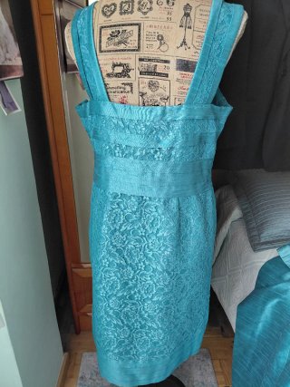 Traje ceremonia madrina azul verdoso