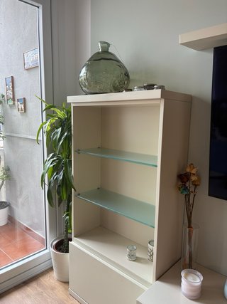 MUEBLES SALÓN: mueble, mesa,  sillas y vitrina.