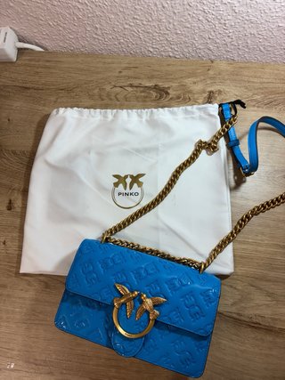 Borsa Pinko Blu con Dettagli Dorati