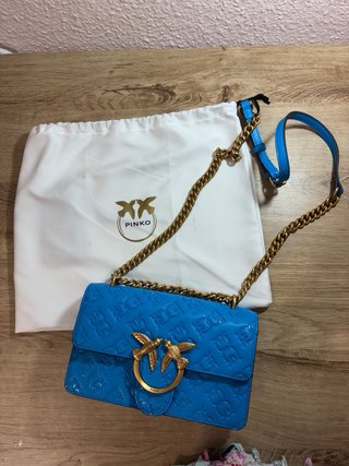 Borsa Pinko Blu con Dettagli Dorati