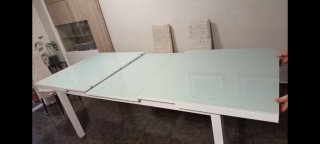 Mesa comedor cristal blanco metal extensible