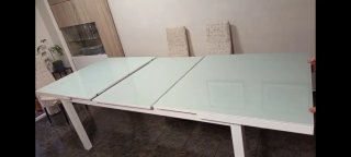 Mesa comedor cristal blanco metal extensible