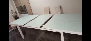 Mesa comedor cristal blanco metal extensible
