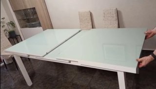 Mesa comedor cristal blanco metal extensible
