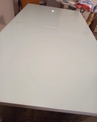 Mesa comedor cristal blanco metal extensible