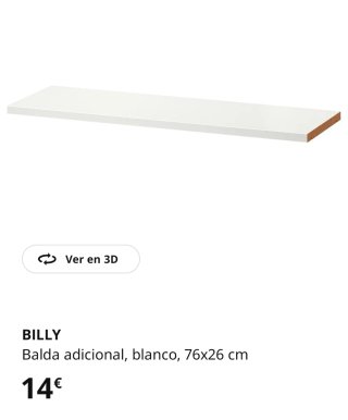 Balda adicional Billy 76x26cm. Precio por unidad.