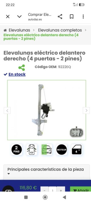 Elevalunas Eléctrico Delantero izquierdo Peugeot P