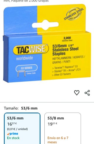 Grapas Acero Inoxidable Tacwise 53/10mm