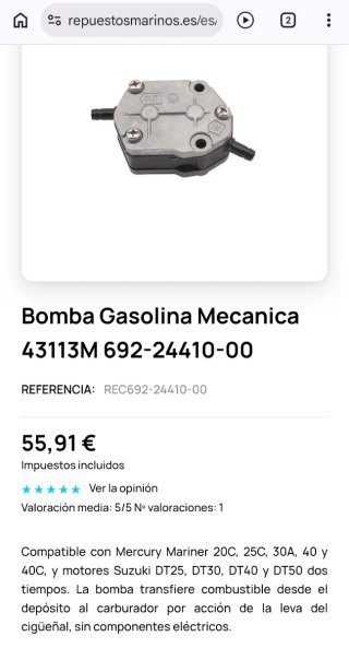 Bomba Gasolina Yamaha Fueraborda 25 CV