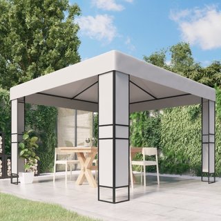 Gazebo con Tetto Doppio 3 x 3 m Bianco · Metallo · Tende