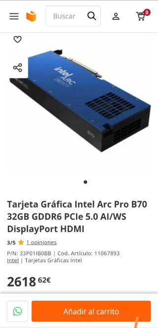 Tarjeta Gráfica Intel Arc B70 pro 32GB Con factura