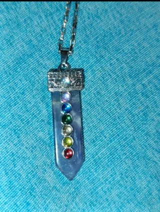 Collar Acero Plateado Amatista 7 Chakras 60cm
