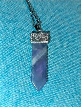 Collar Acero Plateado Amatista 7 Chakras 60cm