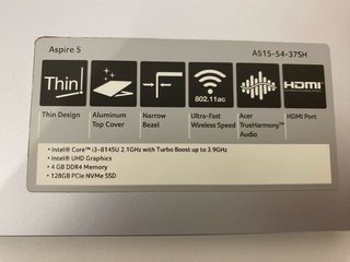Portátil Acer Aspire 5: A515-54-37SH in argento. Piccoli graffi (come mostrato nelle immagini)