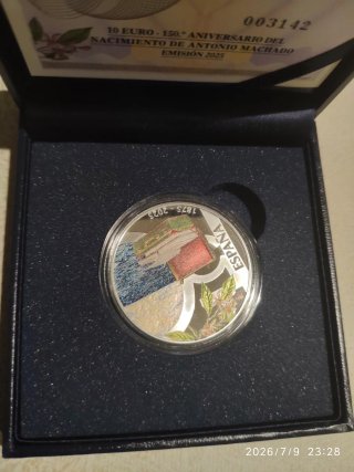 Moneda  aniversario de Antonio Machado. 110 euros.