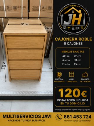 Cajonera Roble 5 Cajones