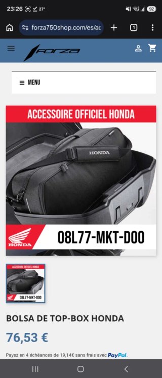 Bolsa Baúl Honda Forza 750 Original 25L