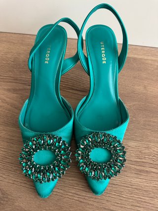 Sapatos Uterque Salto Verde Cristais