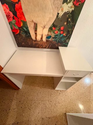 Scrivania bianca con cassetto e mensole