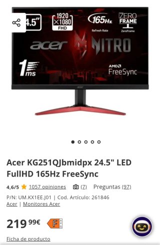 Monitor Gaming Acer KG251Q 24,5 FHD