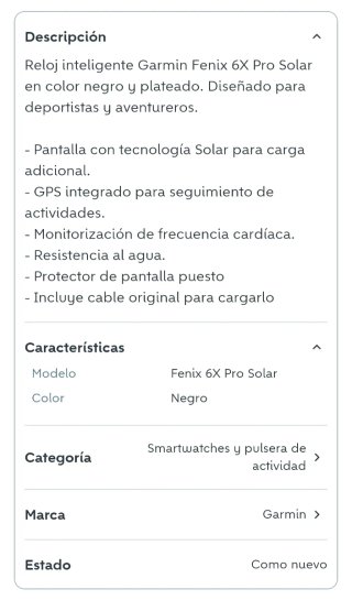 Garmin Fenix Negro 6X Solar