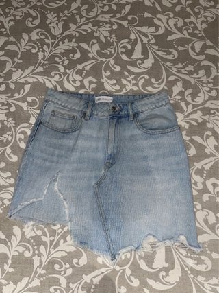 Falda Vaquera Zara Talla M Deshilachada Asimétrica