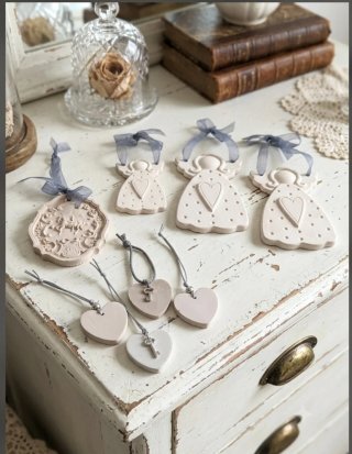 Set 7 decorazioni gesso ceramico avorio