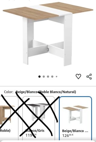 Mesa plegable de Amazon en color blanco y roble