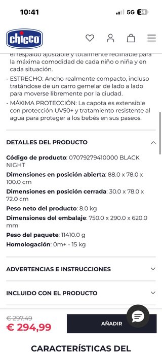 Carro gemelar Chicco negro