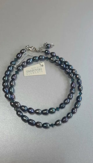 Collar Perlas Negras y Cristales Swarovski