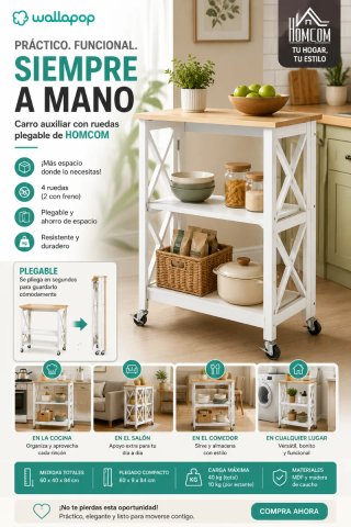 Carro Auxiliar Cocina Plegable  ruedas verdulero